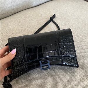 Balenciaga Black Croc-Embossed Clutch